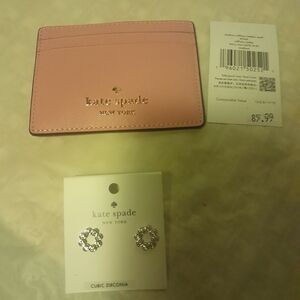 New Kate Spade  Madison Slim Card Case And Round Stud Earrings NWT